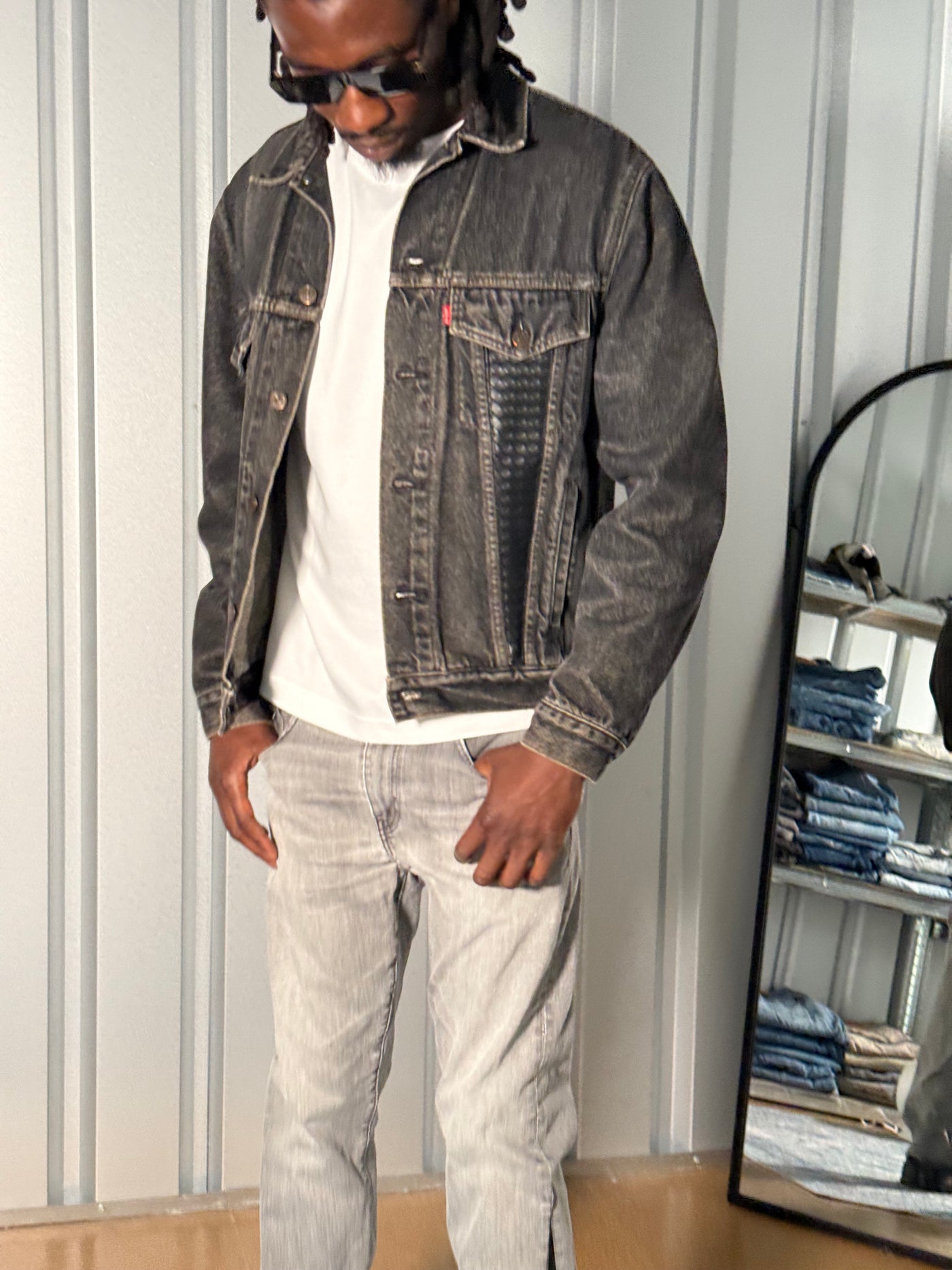 Custom Woven denim jacket M